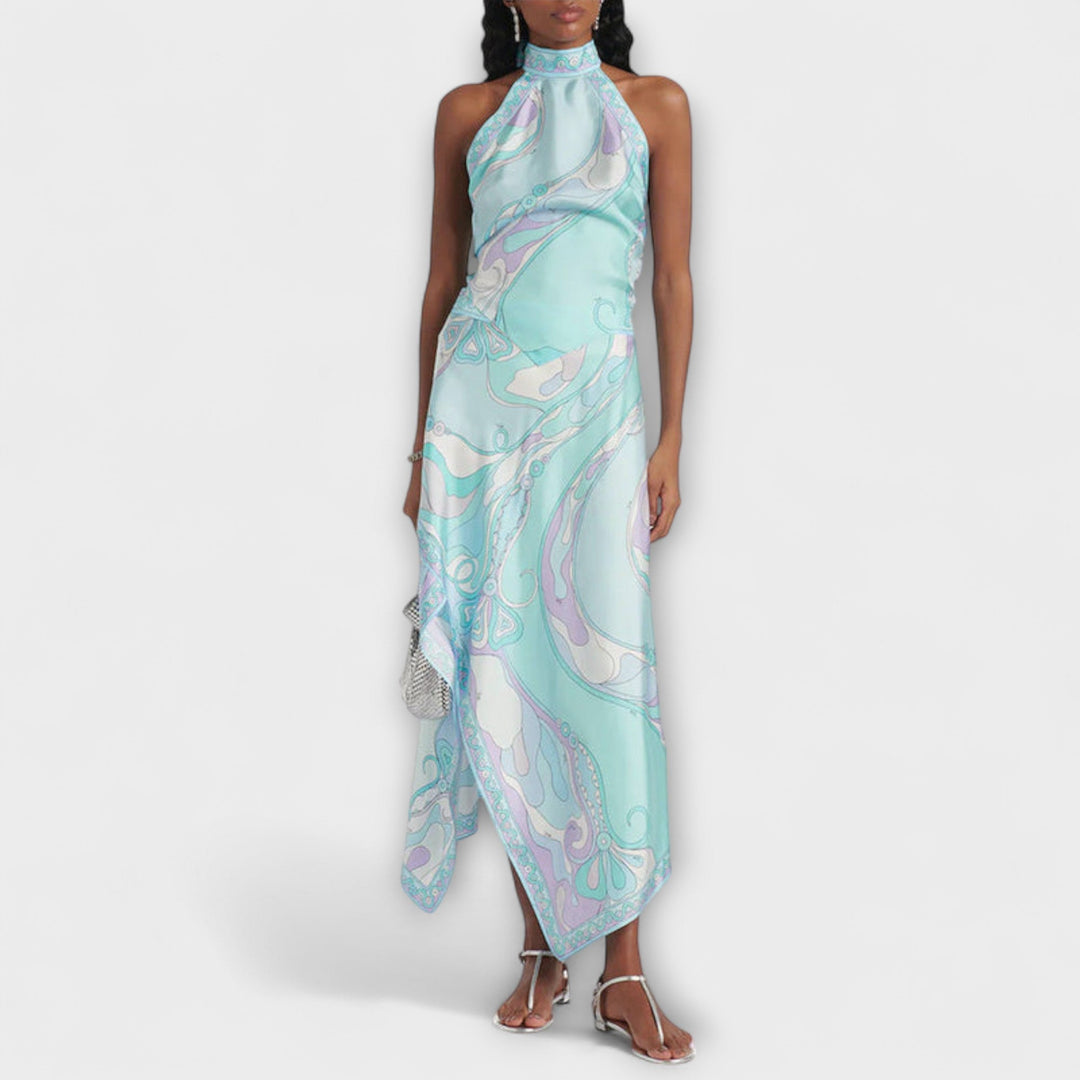 Everly - Halter Top and Asymmetrical Midi Skirt Set