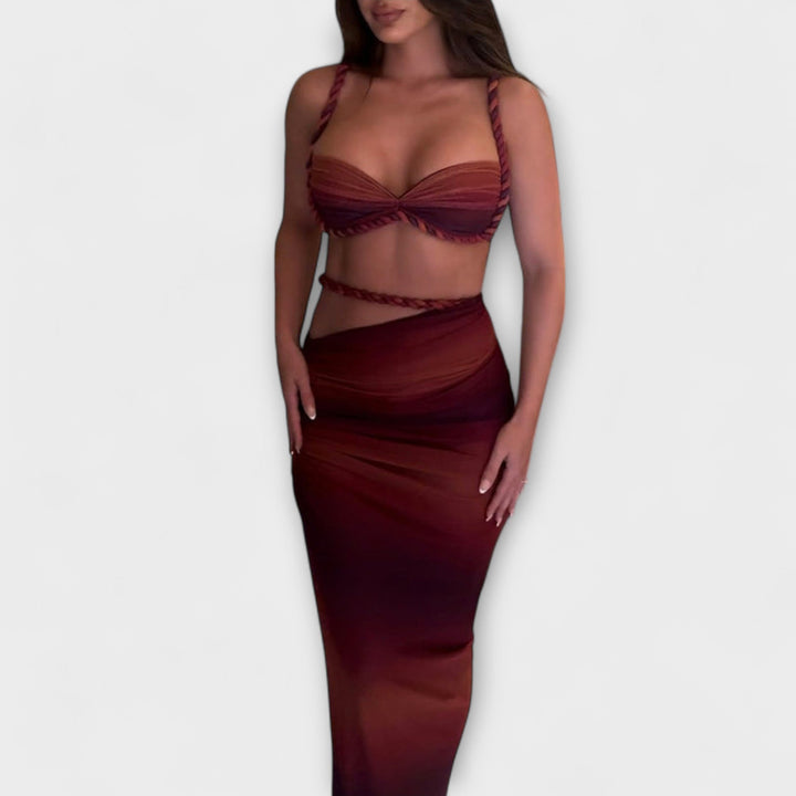 Jane - Stylish Gradient Braided Crop Top & Overskirt Duo