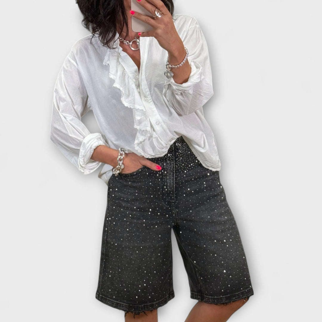 Amaris - Bermuda Shorts with Rhinestone Embellishments
