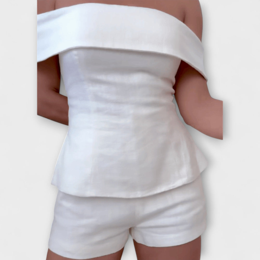 Olivia - White Cotton-Linen Two-Piece Set