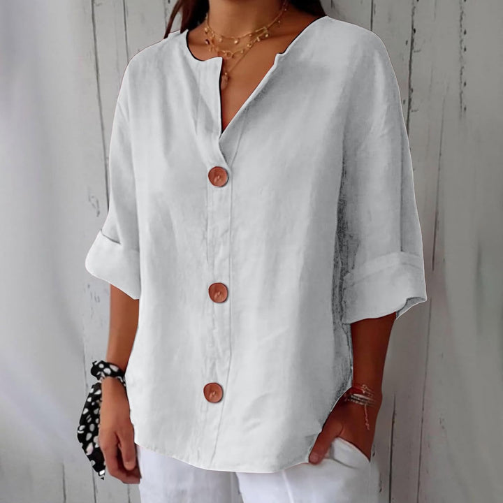 Elspeth | Cotton Linen V Neck Shirt