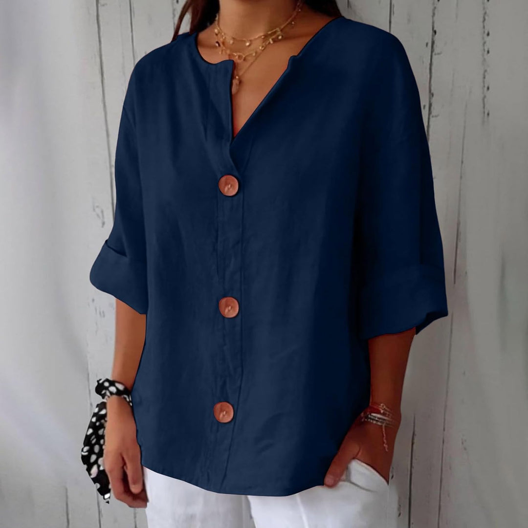 Elspeth | Cotton Linen V Neck Shirt