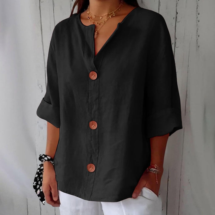 Elspeth | Cotton Linen V Neck Shirt