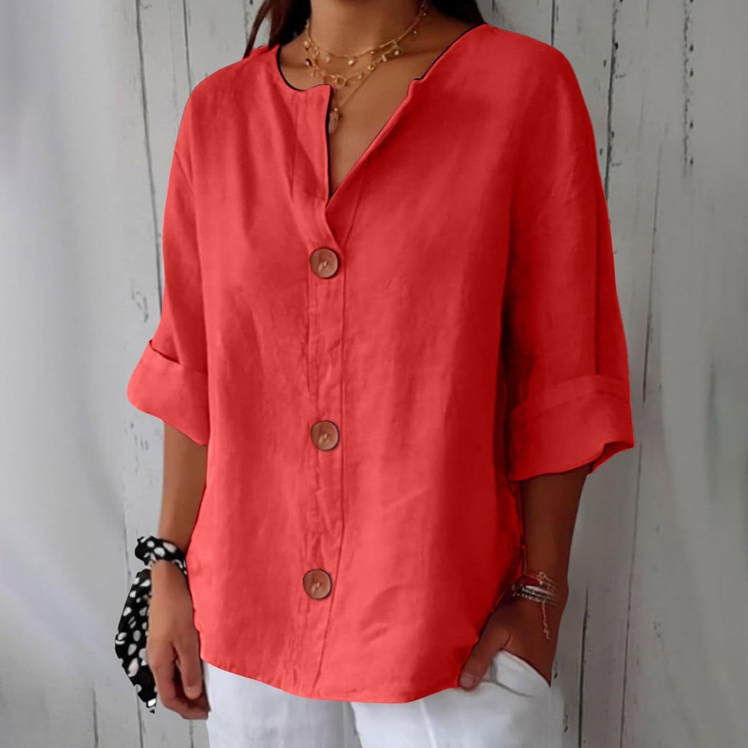 Elspeth | Cotton Linen V Neck Shirt