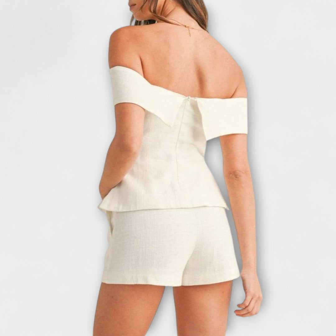 Olivia - White Cotton-Linen Two-Piece Set