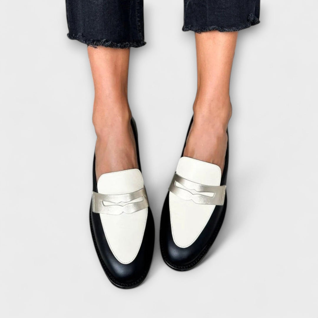 Xara | Black Loafers with Metallic Shine