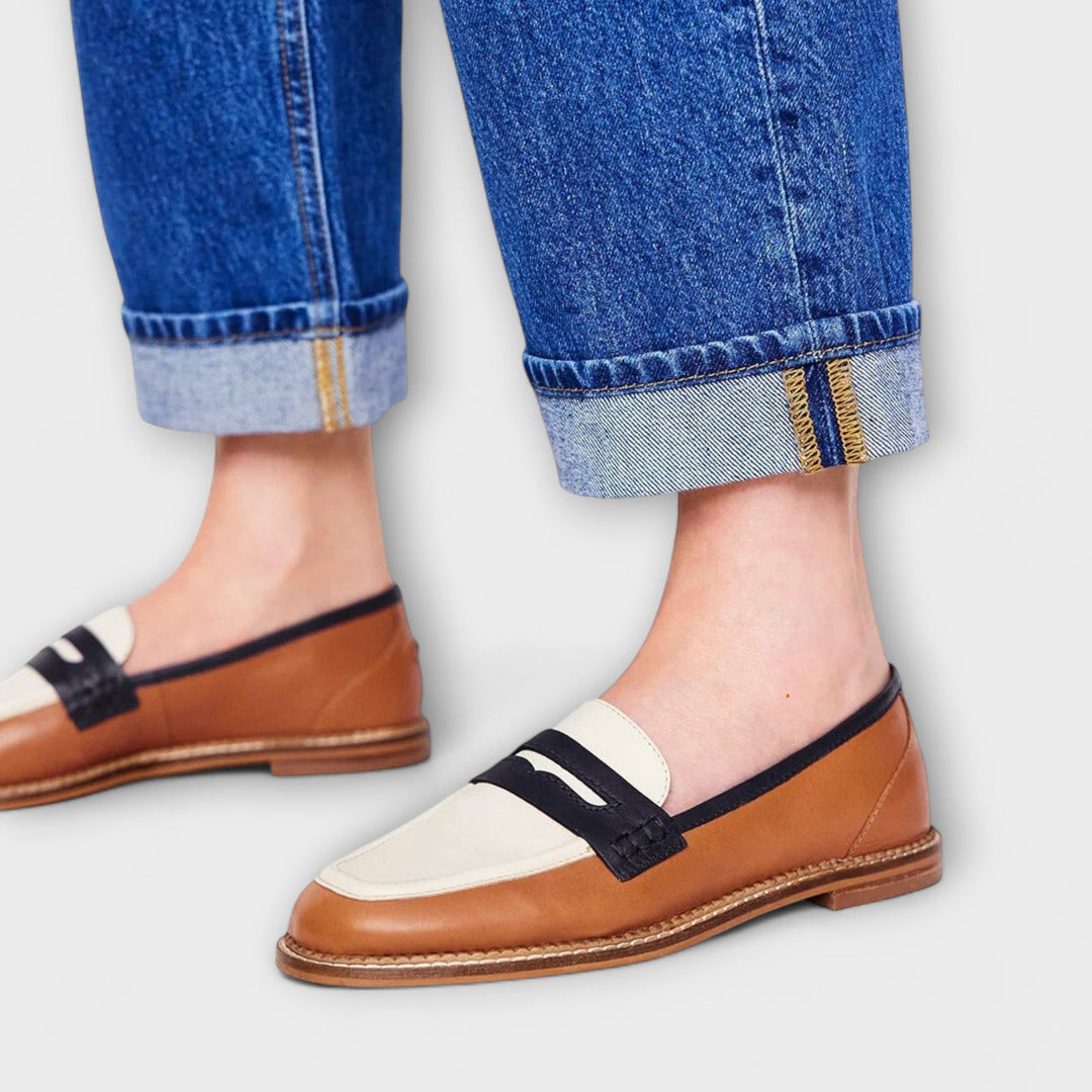 Oceane | Brown Slip-On with Round Toe and Color Block Design