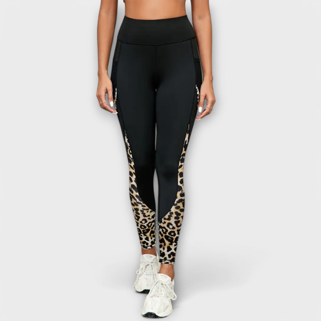 High-Waisted Training Pants with Leopard Print