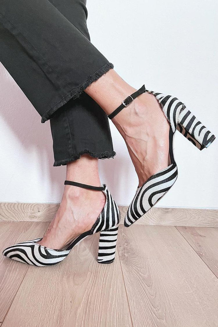 Lydia | Zebra Print Pumps With Ankle Strap