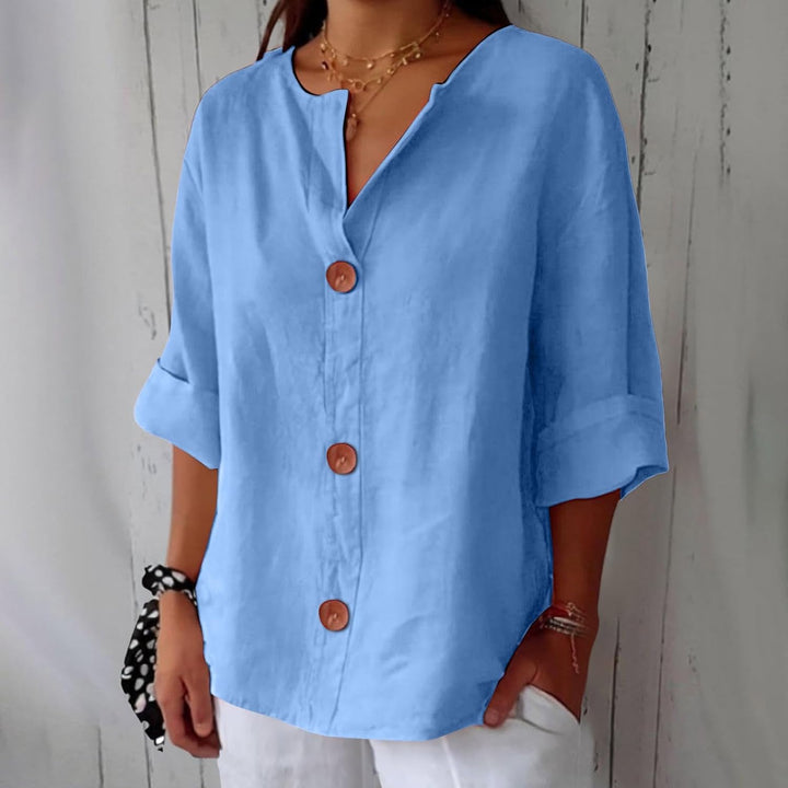 Elspeth | Cotton Linen V Neck Shirt