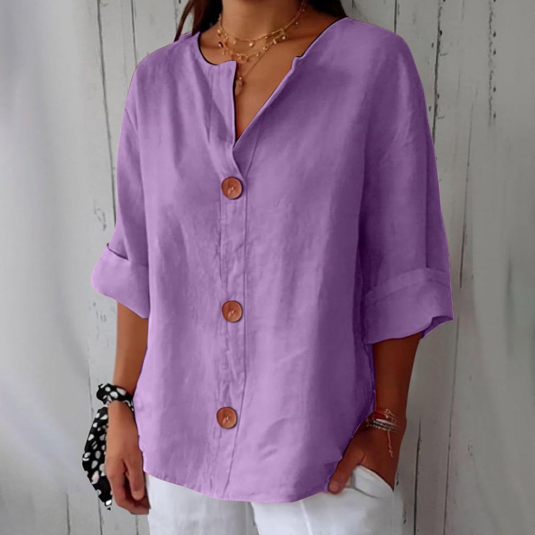Elspeth | Cotton Linen V Neck Shirt