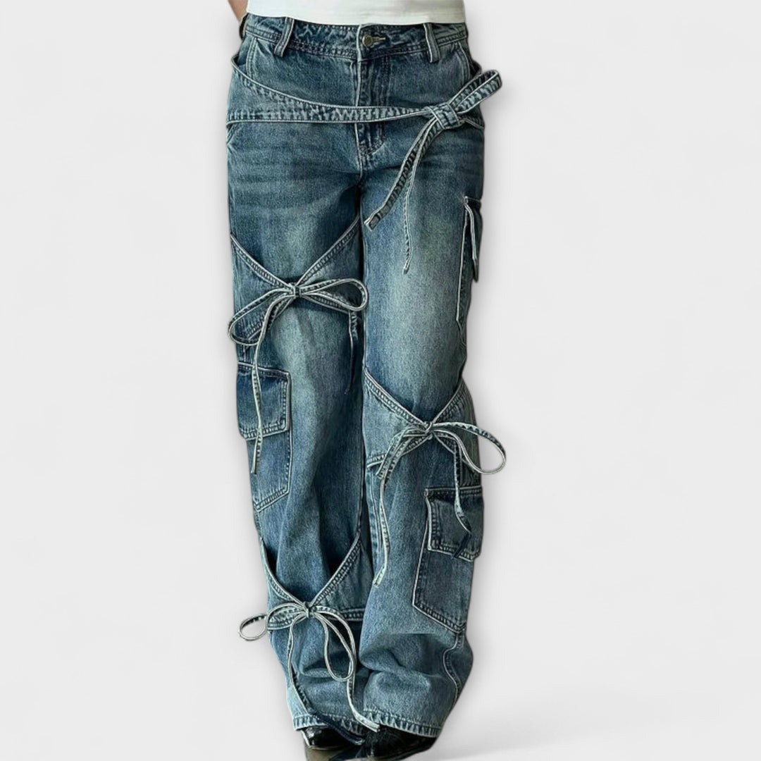 Paloma - Utility Denim Jeans with Knot Detail