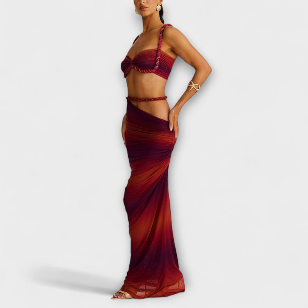 Jane - Stylish Gradient Braided Crop Top & Overskirt Duo