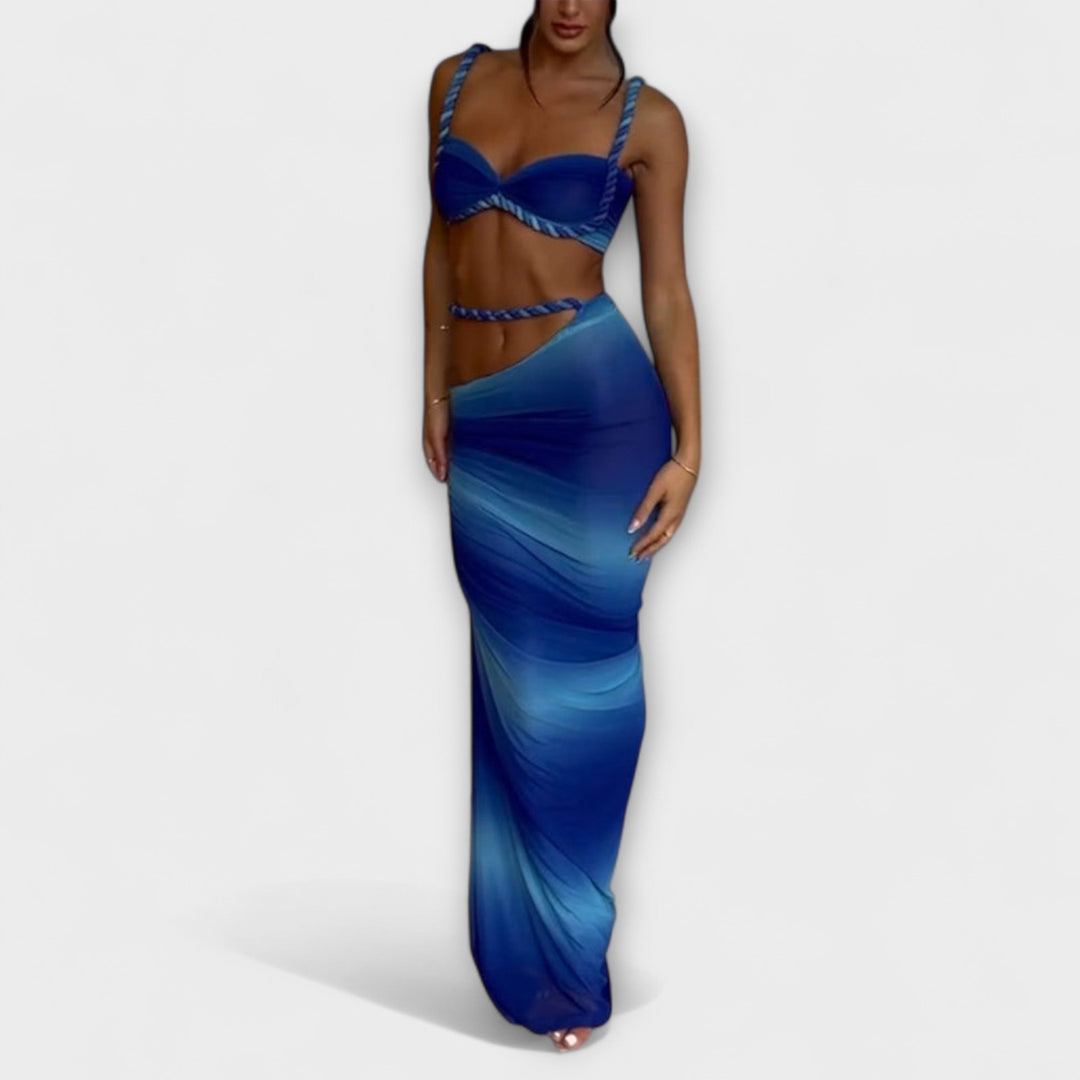 Jane - Stylish Gradient Braided Crop Top & Overskirt Duo