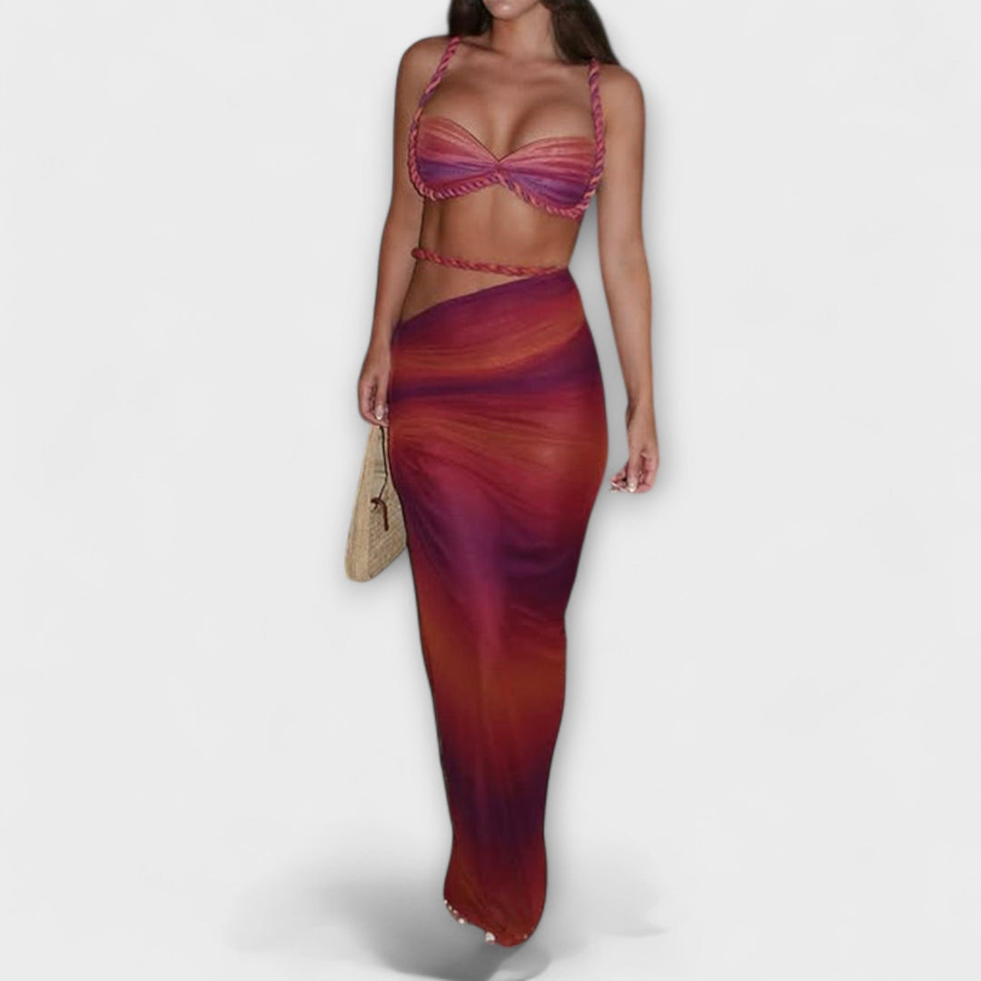 Jane - Stylish Gradient Braided Crop Top & Overskirt Duo