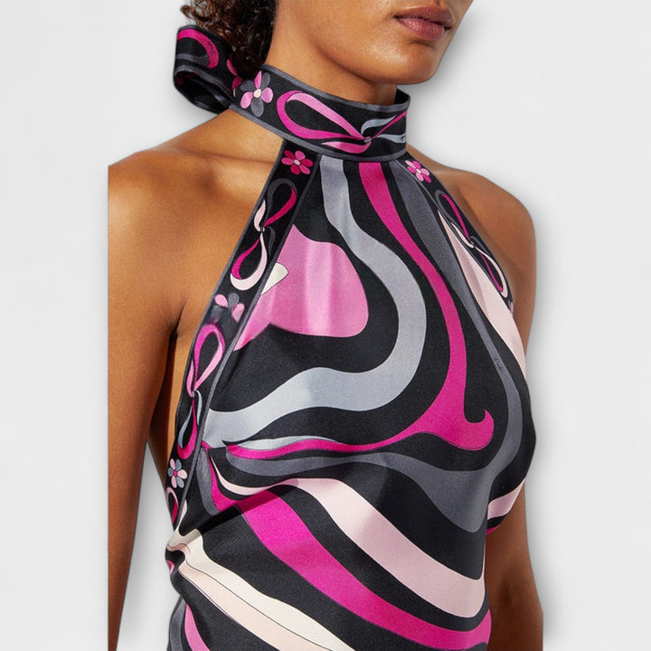 Everly - Halter Top and Asymmetrical Midi Skirt Set