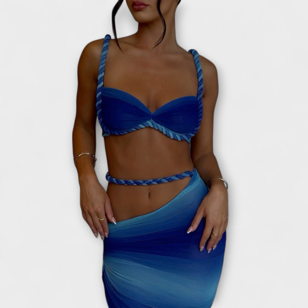 Jane - Stylish Gradient Braided Crop Top & Overskirt Duo