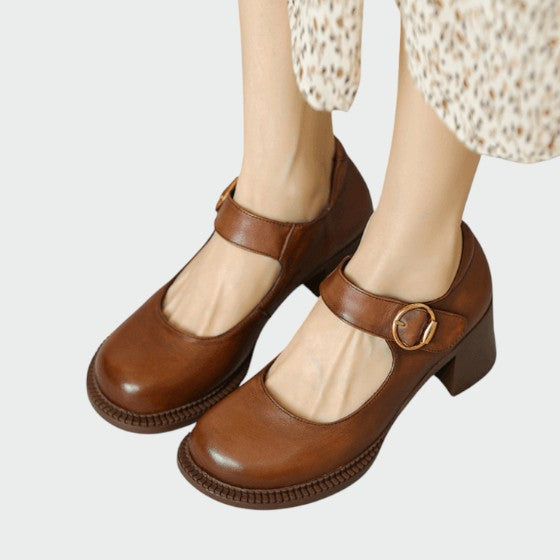 Olivia - Chunky-Heel Buckle Mary Jane Shoes