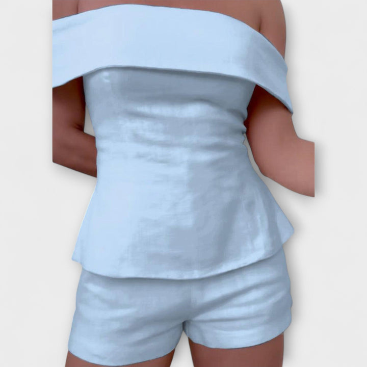 Olivia - White Cotton-Linen Two-Piece Set